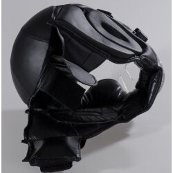 Kopfschutz Elite Fight mit Plexiglas Visier Leder schwarz S - XL