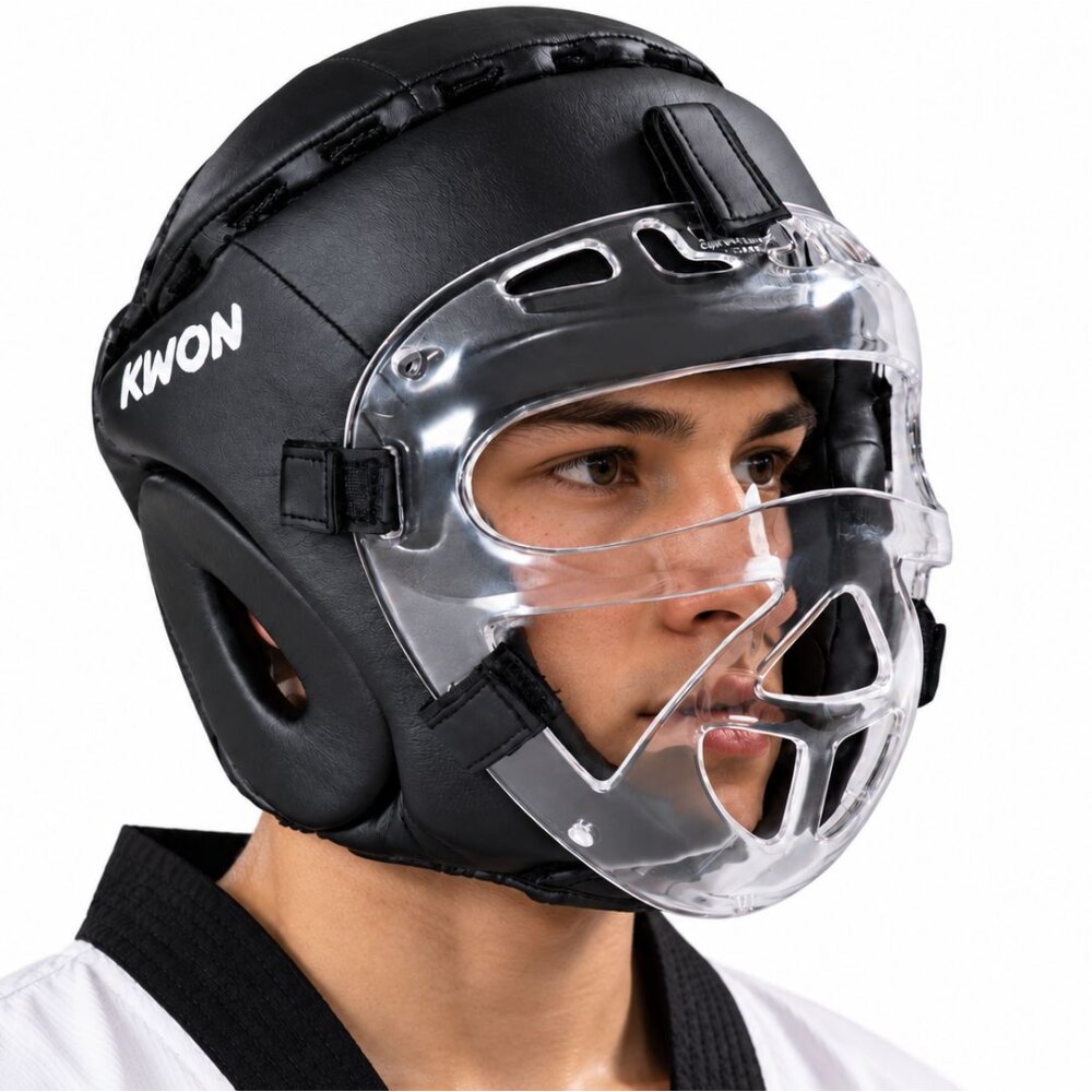Kopfschutz Elite Fight mit Plexiglas Visier Leder schwarz