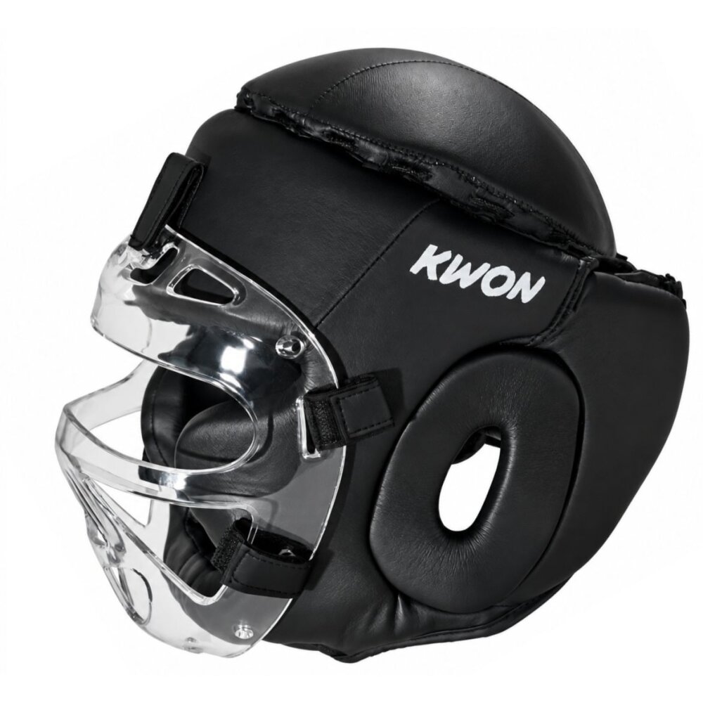Kopfschutz Elite Fight mit Plexiglas Visier Leder schwarz
