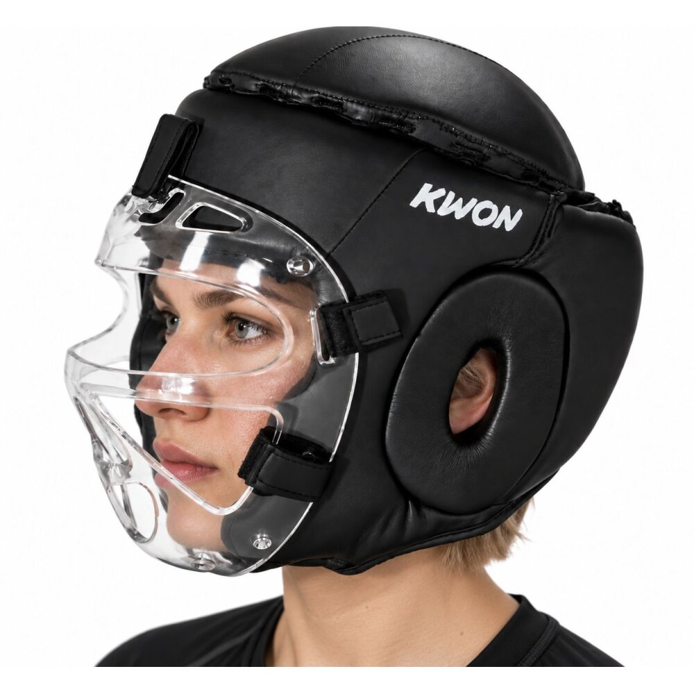 Kopfschutz Elite Fight mit Plexiglas Visier Leder schwarz