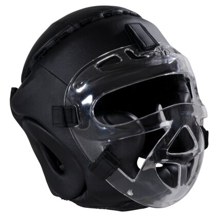 Kopfschutz Elite Fight mit Plexiglas Visier Leder schwarz S - XL M