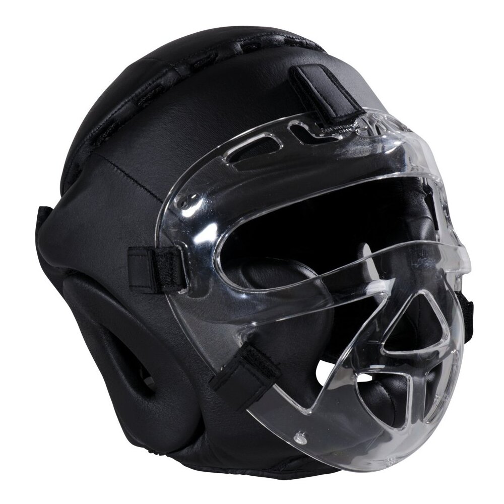 Kopfschutz Elite Fight mit Plexiglas Visier Leder schwarz S - XL M