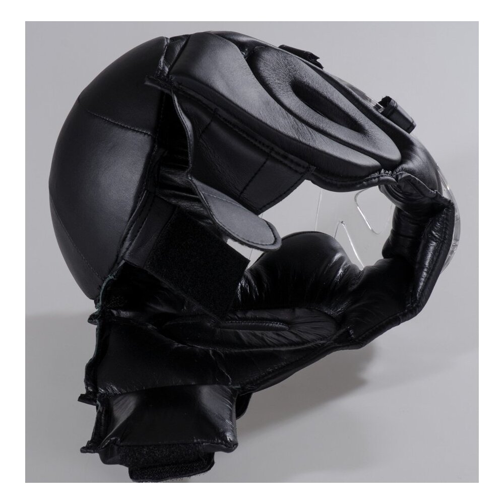 Kopfschutz Elite Fight mit Plexiglas Visier Leder schwarz S - XL M